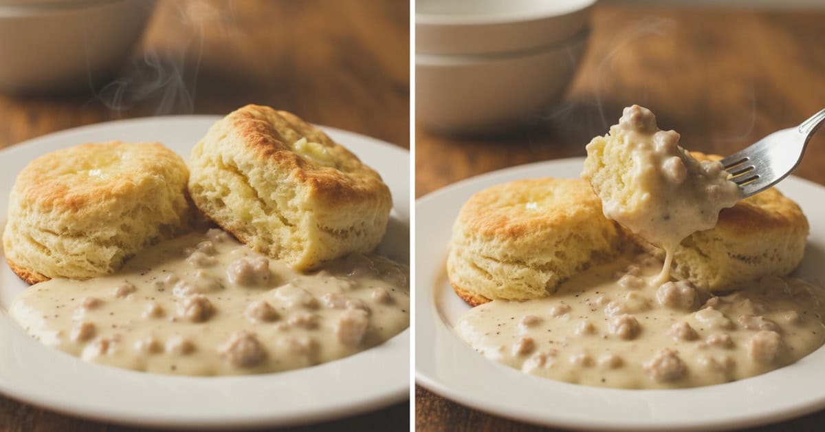 Biscoitos com Molho Branco Sul dos EUA biscuits and gravy 1 biscoitos com molho branco sul dos eua biscuits and gravy social 16x9 1 - Mestre das Receitas - Os Blogs mais Incríveis da Web