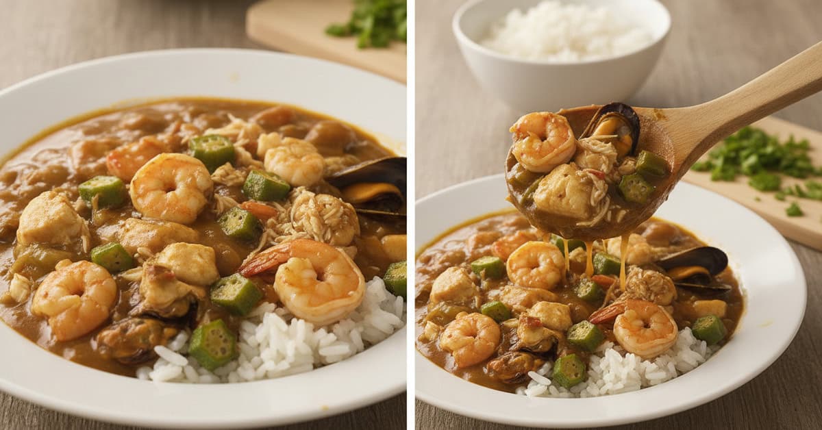 Ensopado de Frutos do Mar à Moda Cajun Cajun & Creole seafood gumbo 1 ensopado de frutos do mar a moda cajun cajun 038 creole seafood gumbo social 16x9 1 - Mestre das Receitas - Os Blogs mais Incríveis da Web