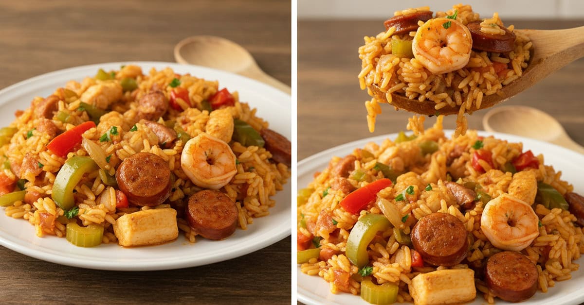Jambalaya de Camarão Cajun & Creole shrimp jambalaya 1 jambalaya de camarao cajun 038 creole shrimp jambalaya social 16x9 1 - Mestre das Receitas - Os Blogs mais Incríveis da Web