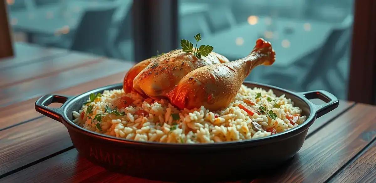 Arroz de forno com frango a receita que fica uma delícia