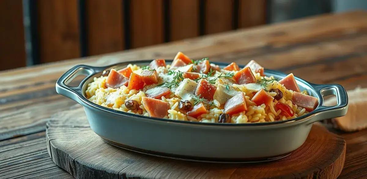 Arroz de forno com presunto e queijo uma maravilha de receita