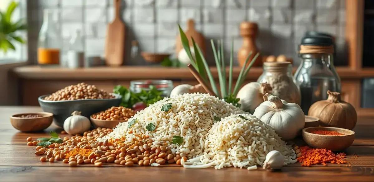 Ingredientes para o Arroz com Lentilha