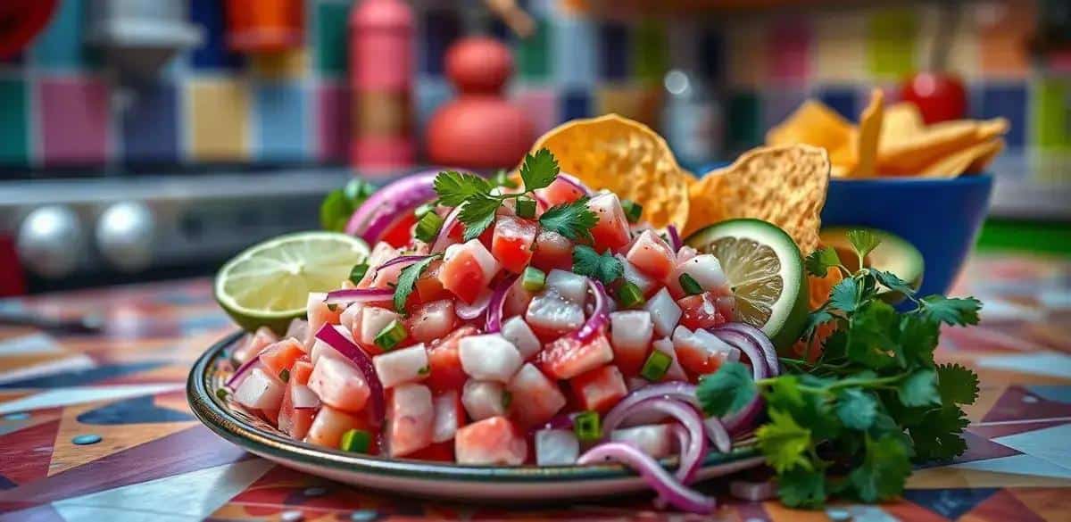 Ingredientes para o Ceviche Mexicano