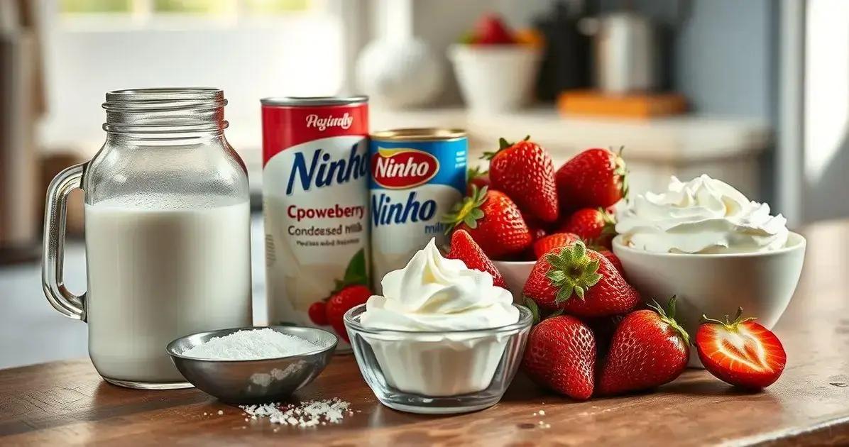 Ingredientes da Sobremesa de Leite Ninho com Morango