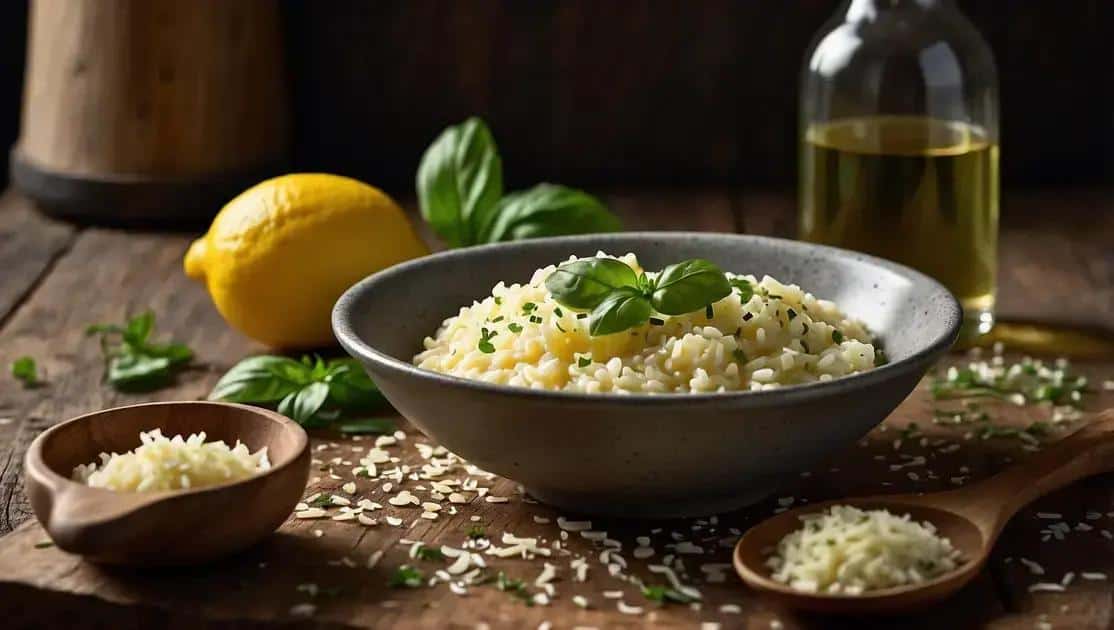 Ingredientes do risoto de limão e queijo